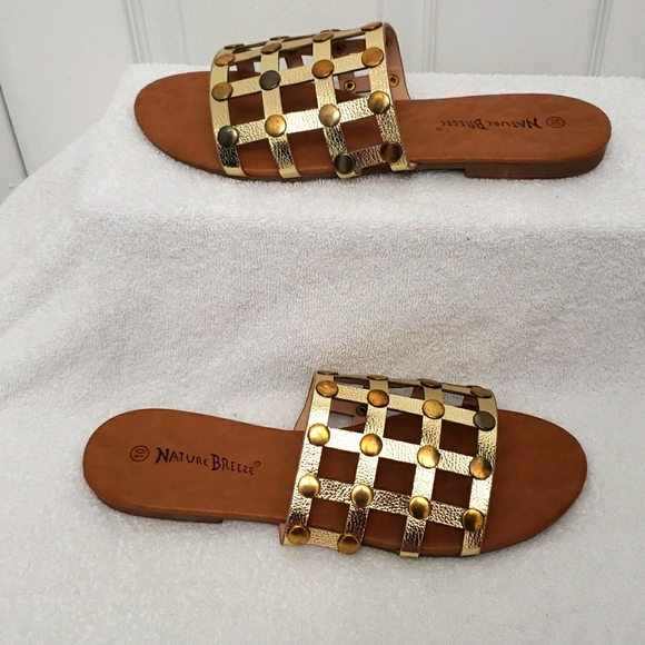 Natures Breeze Shoes - Natures Breeze Gold metallic Slide- SIZE 10